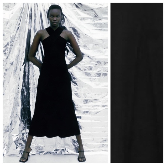 NWT. Zara Black Knit Midi Dress with Crossed Straps. Size S. - Picture 4 of 8